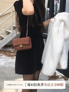 Korean Style Brown Diamond Grid Chain Crossbody Bag Womens Shoulder Bag Autumn Winter Fashion Small Fragrance Style Handbag