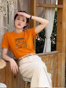 American Style Short Sleeve T-Shirt Womens Slim Fit High Waist Summer New Fashion Small Size Spicy Girl Regular Length Top