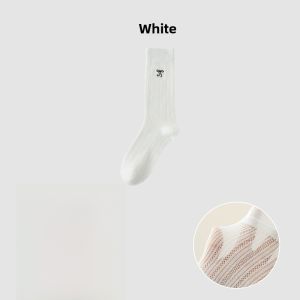 miiow | White Ballet Style Mid-Calf Breathable Womens Socks With Butterfly Knots Summer Absorbent Cotton Nylon Spandex Blend Socks