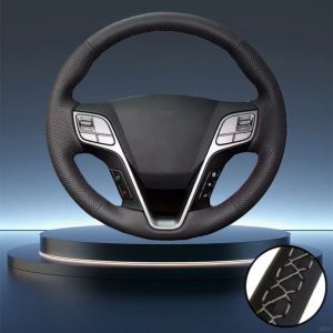 Vỏ Bọc Vô Lăng Bằng Da Microfiber Khâu Tay Màu Đen Chống Mài Mòn Phụ Kiện Ô Tô Dành Cho Hyundai Santa Fe Grand Ix45