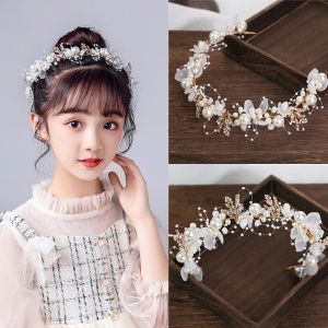 Elegant Girls Bridal Headband Imitated Pearl Hair Headdress Flower Wreath Bride Garland Head Hoop Wedding Headbands Hair Jewelry For Women