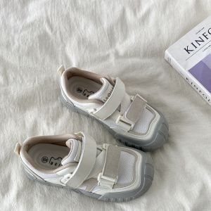 Breathable Mesh Womens Sport Shoes Versatile Casual Sneakers Chic Cross Buckle Retro Style round Toe Thick Heel Deep Mouth