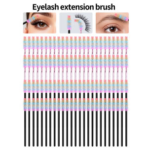 100/50PCS Disposable Rainbow Eyelash Extension Brushes Spoolie Mascara Wands with Black & Glitter Handles Multicolor Eyebrow