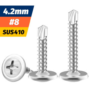 #8 M4.2 Stainless Steel Self-tapping Screw Large Round Flat Head Self Drilling Screw Fastener for Wood Sheet Metal Repair