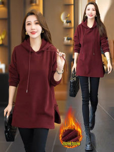 Thickened Fleece Hoodie Womens Casual Long Sleeve Mid-Length Coat Korean Style Fashionable Loose Outerwear for Winter