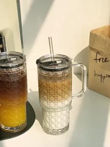 KEMORELEA 1/2PCS 700ML Insulated Glass Mug With Lid Reusable For Hot Cold Drinks Iced Coffee Cup Easy Clean Glass Travel Mug