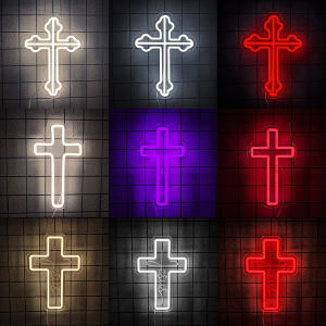 Cross Neon SignJesus LED Neon Lights for Wall Art Decor for Bedroom Christening Day Auditorium Wedding Christian Easter Gifts