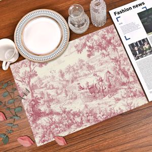 VIKAMA 4/6/8/10PC American Rustic Style Table Mats Placemats Waterproof Country Landscape Carriage Restaurant Living Room Cafe