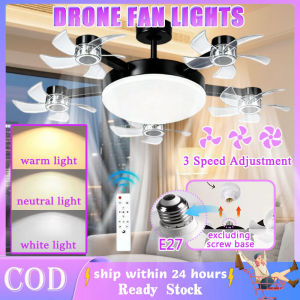 E27 Ceiling UAV Light Fan With Remote Dimmable Socket Fan Control 3 Color 2 In1 Fan Silent Drone Ceiling Light Fan Inverter 3 Speed Adjustment Dimmable LED Lamp Timer Function For Living Room Bedroom Dining Room Kitchen Garage