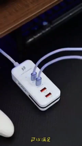 LAOG 4 Port USB Charger with Type-c Socket Extension Dual PD Fast Charging Head Dual 5.1A USB Multi