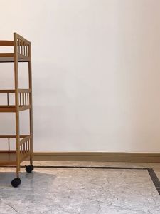 Bamboo Trolley 35/50/66CM Brown 3Layers Storage With Wheels Movable Bedroom Kitchen Wooden Bookshelf Moving Rack