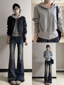XIANGBAIWEI | Short Hoodie Outerwear Slim Fit Zipper Front Sweater