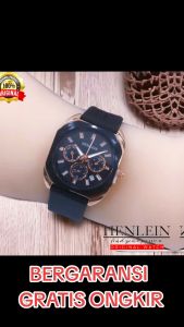 HENLEIN Jam Tangan Wanita Original Bergaransi Korea Style Kasual Tali Silikon HW-6002 Black