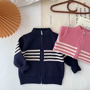 Khoác len sọc Dây Kéo trẻ em 0-5 tuổi áo len dày mùa thu bé gái và áo khoác bé trai