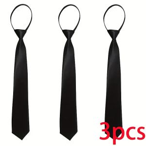 3Pcs Mens Zip-On Wide Neckties 8cm (3.15inch) Solid Color Black and Red Polyester Disposable Group Performance Security Uniform Accessories
