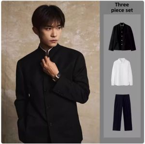 High-End Mens Suit Set Spring Autumn New Chinese Style Stand Collar Jacket Fashionable Handsome Clothing Zhongshan Suit