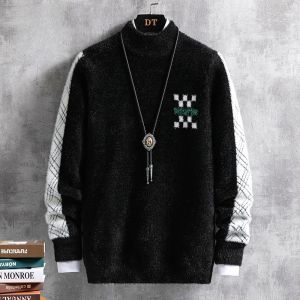 ROMON | Lormen Mens Mid-High Collar Thickened Woolen Sweater Fashionable Casual Winter Knitted Upperwear Mink Velvet Loose Fit