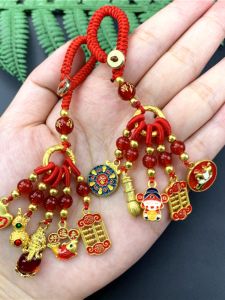 Creative Enamel Keychain Fob Sand Gold Pendant Backpack Small Decoration Zinc Alloy Material Traditional Chinese Style Prosperity