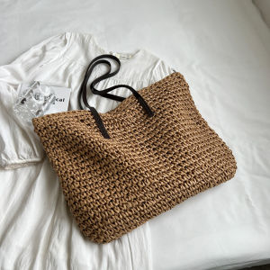 Túi Tote Dệt Rơm Cỡ Lớn Thời Trang Cho Nữ Túi Xách Đeo Vai Dây Đơn Màu Trơn Túi Mua Sắm Đa Năng Thời Trang Mùa Hè 2024