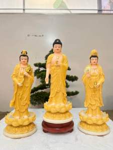 [HCM]Bộ 3 tượng Tây Phương Tam Thánh 38cm Đá ( ko hào quang) | Tượng Phật Hoa Tiên