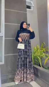 Kara Set by Spassy x Dumma / Gamis Maxy Dress Setelan Jilbab Segi Empat / Bahan Ceruty Babydoll Premium Full Furing / LD 115 PB 140