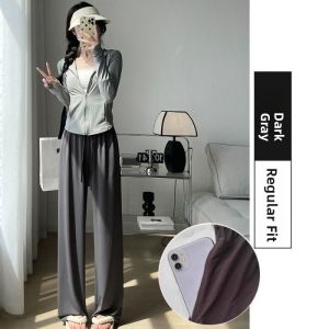 plus Size Ice Silk Wide Leg Pants Womens Summer Fashion 200 Pounds Polyester High Waist Casual Quick Dry Cool Pants