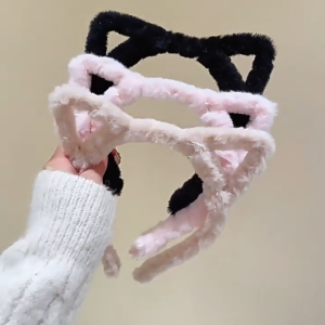 LOYO Cute cartoon Cat Ears Plush Headband Women Portable Versatile Solid Color Hair Accessories