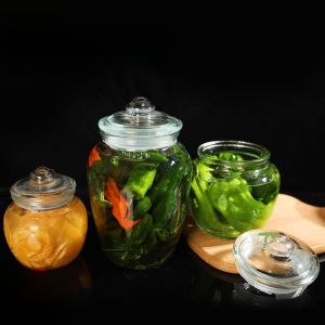 Thickened Glass Sealable Storage Jar Korean Style Home Use Kitchen Cucumber Fermentation Jar Corrosion Resistant round Shape