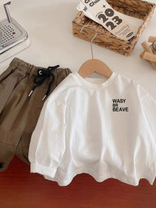 Áo Thun Dài Tay Cotton Nguyên Chất Thời Trang Cho Bé Trai Mùa Thu Áo Phông Trùm Đầu in Chữ Màu Trắng Cho Trẻ Em Trung Niên Và Lớn