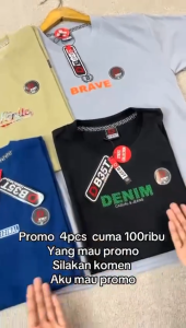 Paket Hemat 4 pcs Kaos Pria Casual Logo Grafis - Bahan Campuran Kapas - Ukuran M/L/XL/XXL/XXXL