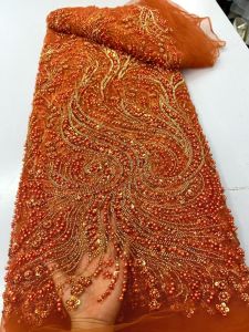 OLEVO | 5 Yards African Handmade Beaded Lace Fabric 2026 France Sequins Nigerian Embroidery Bridal Mesh for Sewing AT2862
