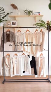 𝗦𝗜𝗠𝗣𝗟𝗘 BLACK STAINLESS STEEL Double Levels Clothes Hanging Rack Cloth Hanger Cloth Rack / Simple Besi Hitam Rak Baju