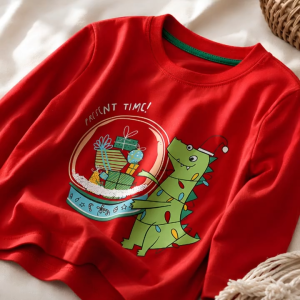 Kids Christmas Costume T-shirt Long Sleeve Cotton Santa Design for Kids Boys & Girls 2-7 Years Old