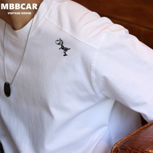 ยี่ห้อ MBBCAR | เสื้อยืดแขนสั้นสำหรับผู้ชายเสื้อยืดเส้นด้ายคู่ลายไดโนเสาร์ตัวเล็ก260กรัมสีตัดกันทรงหลวมสไตล์ญี่ปุ่นสำหรับฤดูร้อนเสื้อยืดลำลอง