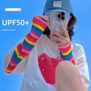 Color Stripes Viscose Fiber Sun-Protection Oversleeves Female Loose Spring Summer Cycling Sun Shade UV Protection Arm Guard Ice Silk Sleeves Male