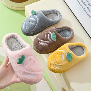 Children rabbit fur slippers for kids girl and boys home plush comfortable Indoor non slip slipper