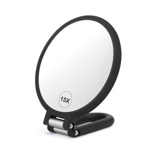 Magnifying Handheld Mirror Double Sided 1 x 15x Magnification Hand Mirror Travel Folding Stand Adjustable Dressing Table