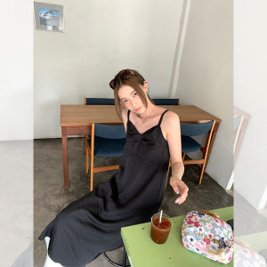 Textured V-neck Maxi Dress Summer Versatile Casual 13C Korean Style Polyester Nylon Blend Sleeveless Long Dress