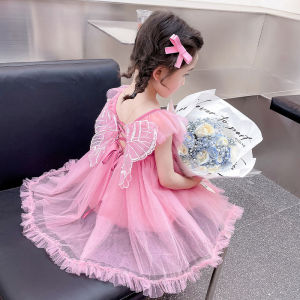 หวาน เจ้าหญิงนางฟ้าของเด็กผู้หญิง เดรส ตาข่ายปีกผีเสื้อ กระโปรง ฤดูร้อน เด็ก ทันสมัย เจ้าหญิง ชุดราตรี อ้วน กระโปรง คอ U