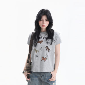 zuocisankon | Youthful Preppy Style Little Horse Print Cool Dry Sun-Protective T-shirt