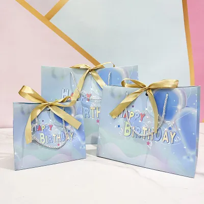 Creative Small Handheld Paper Bag Birthday Gift Packaging Box Happy Birthday Return Gift Wrapping Bag European Style Wedding Supplies
