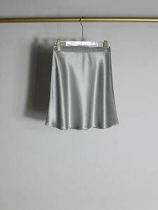 Silver Satin A-Line Half Skirt Womens Short Medium Long Fish Tail High-End plus Size Commute Style Pure Color Natural Waist