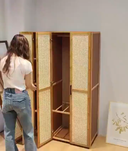 rattan wardrobe solid wood wardrobe bedroom minimalist wardrobe high bamboo cabinet storage 