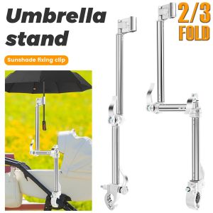 Stroller Umbrella Mount Holder Stainless Steel Adjustable Golf Umbrella Clamp 2/3Fold 360° Rotation Bicycle Sunshade Fixing Clip
