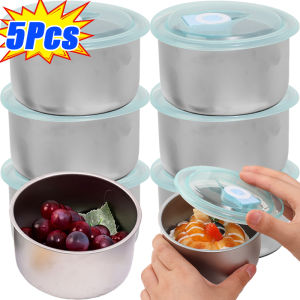 5/10 ชิ้น 304 กล่องเก็บอาหารในตู้เย็นสเตนเลส / กล่องข้าวทรงกลมกันรั่วพร้อมฝาปิด / กล่องข้าวเบนโตะพกพา / กล่องเก็บอาหารสดทนความร้อน