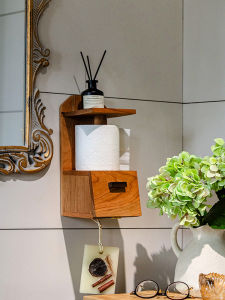 Yanpu Real Wood Paper Towel Holder Bathroom Storage Rack High Aesthetic Value Toilet Tissue Box Roll Paper Holder
