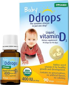 Ddrops Liquid Organic Vitamin D3 400 IU - Baby Vitamin D for Teeth & Bone Development Preservative-Free (2.5ml/90 drops)