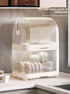 Alsoya Kitchen Dish Drainer Rack with Cover Dishwasher Safe Dish Storage Box Home Use Bowl Drying Rack Utensil Organizer