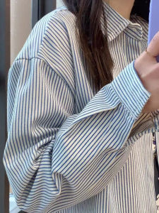 Japanese-Style Retro Cityboy Shirt Men and Women Neutral Long Sleeves Handsome Outwear Striped Innerwear Bandage Dress Shirt OOTD