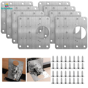 2/4 Set 8-Hole Universal Stainless Steel Hinge Fixing Plates with Screws 9cm Cabinet Repair Rustproof Fixing Plate Kit
